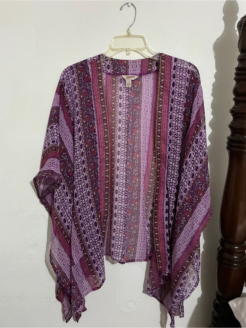 Arizona Jean Company Purple Patterned Open-Front Kimono